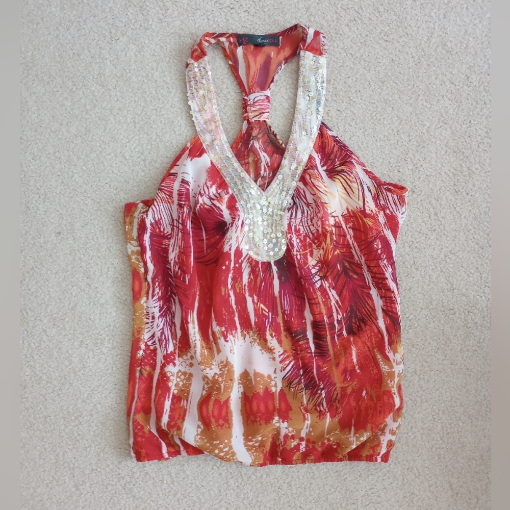 Sequin Tropical Halter Top